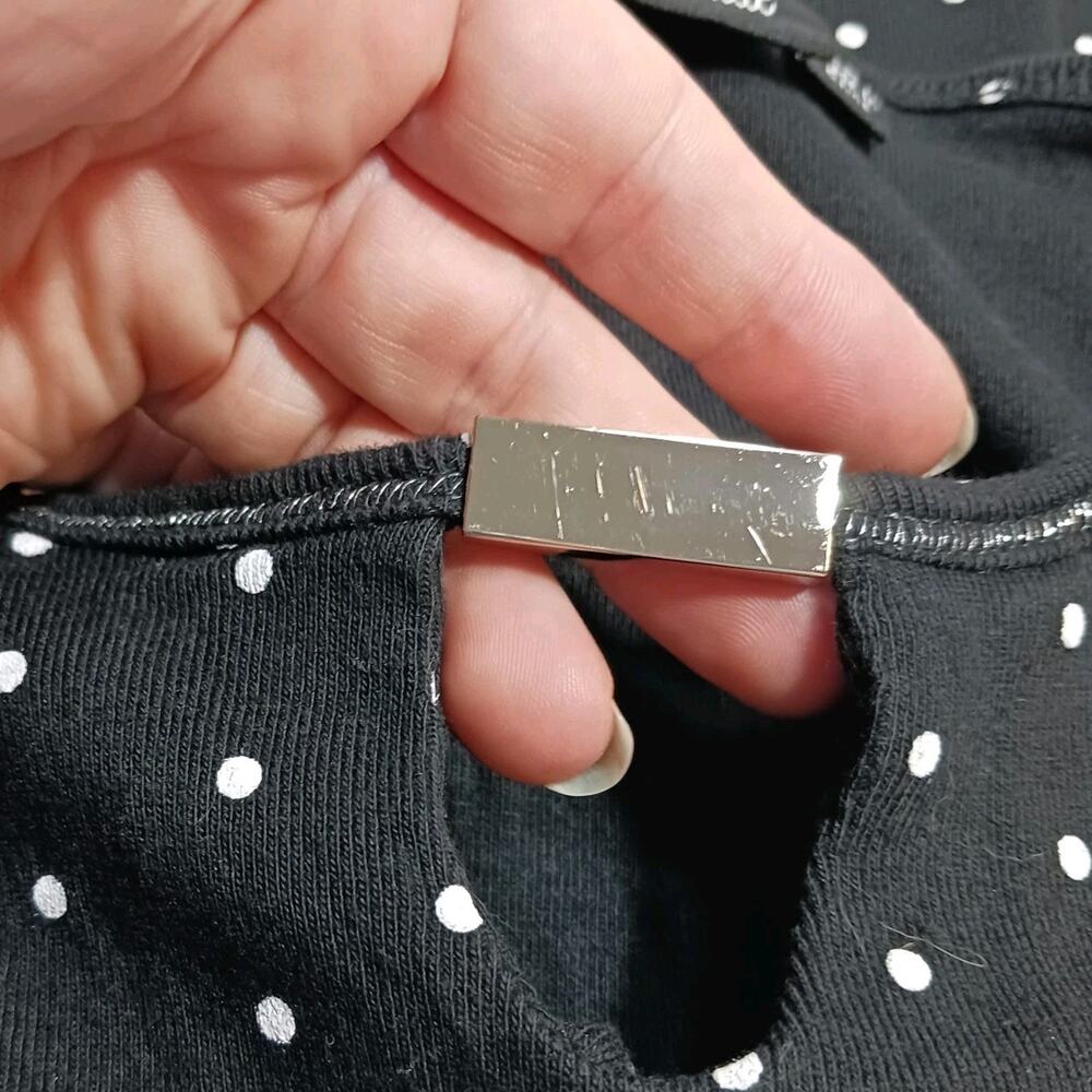 Onque Top Women's Medium 3/4 Sleeve Black with White Polka Dot Cotton EUC - Picture 9 of 9